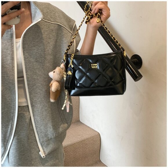 Quilted Chain Strap Mini Crossbody Bag w/Charm /Multiple colors available - Picture 10 of 14